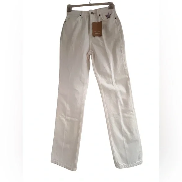 Reformation Hi Rise Wide Leg White Jeans with Stars NWT Size 24 - Picture 2 of 6